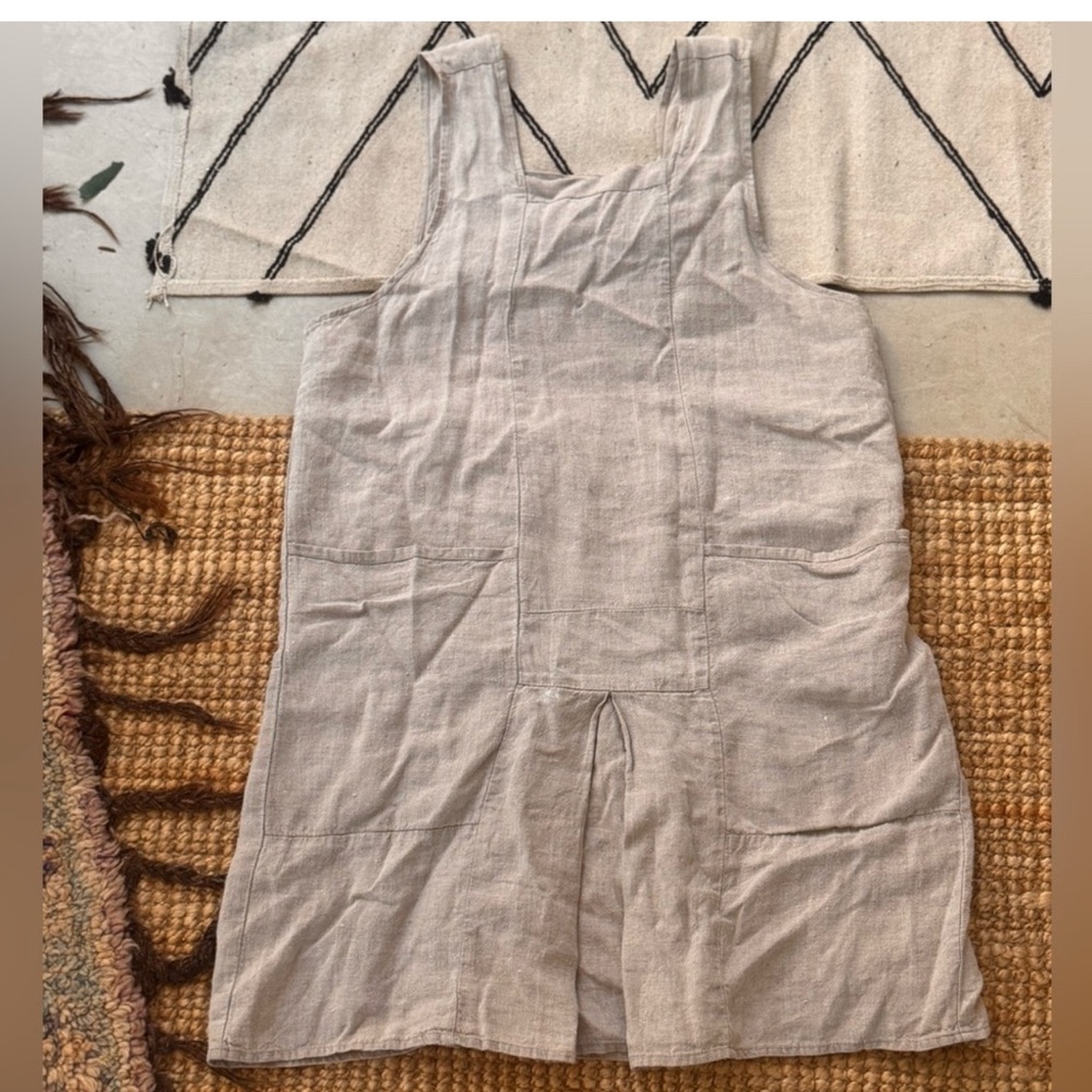 Flax Beige Linen Pinafore Dress summer spring beach